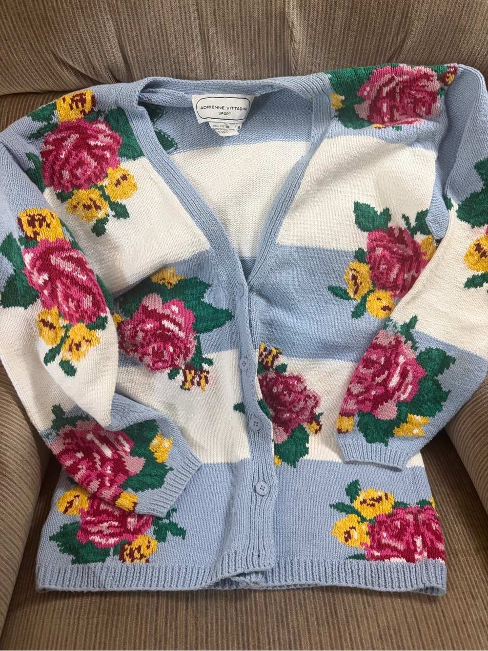 Vintage Adrienne Vittadini Light Blue Floral Cardigan.